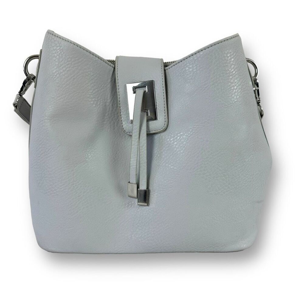 Charming Charlie Convertible Shoulder Bag Light Gray Faux Leather Minimalist